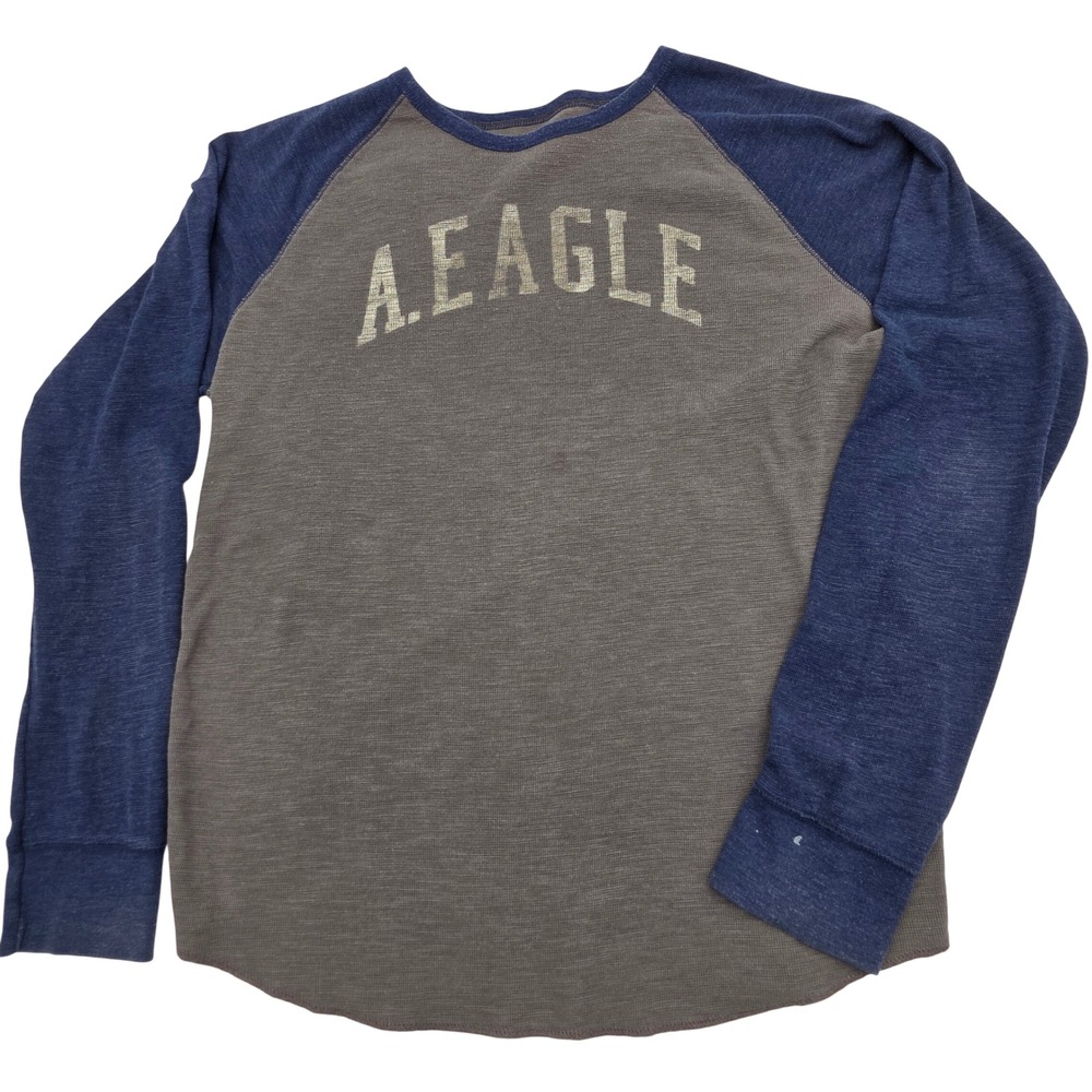 American Eagle Thermal Grunge Shirt Mens XL Raglan Sleeve Athletic Fit Waffle